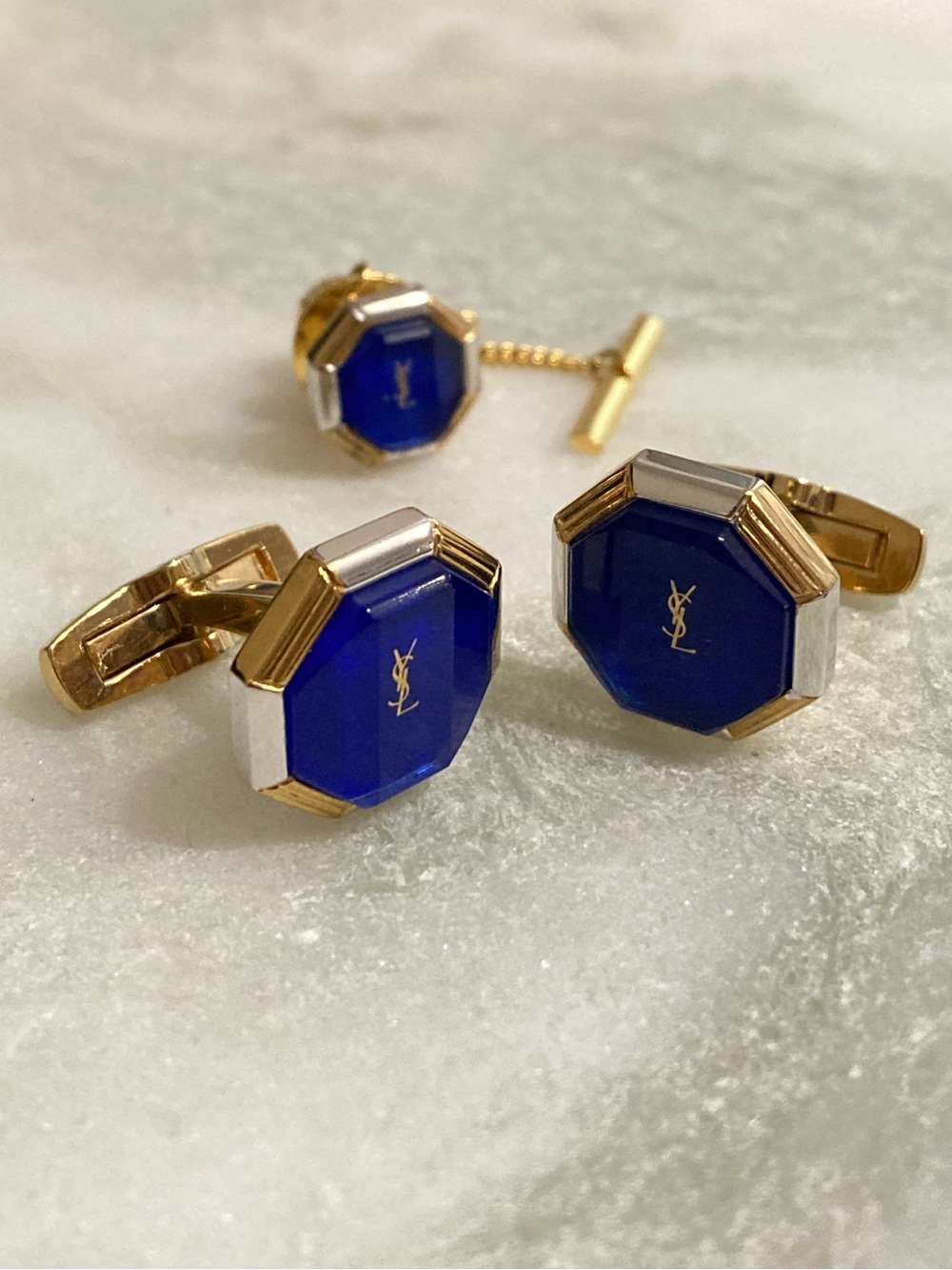 YSL Vintage Cuff Links & Tie Tack Set - Picture 2 of 8
